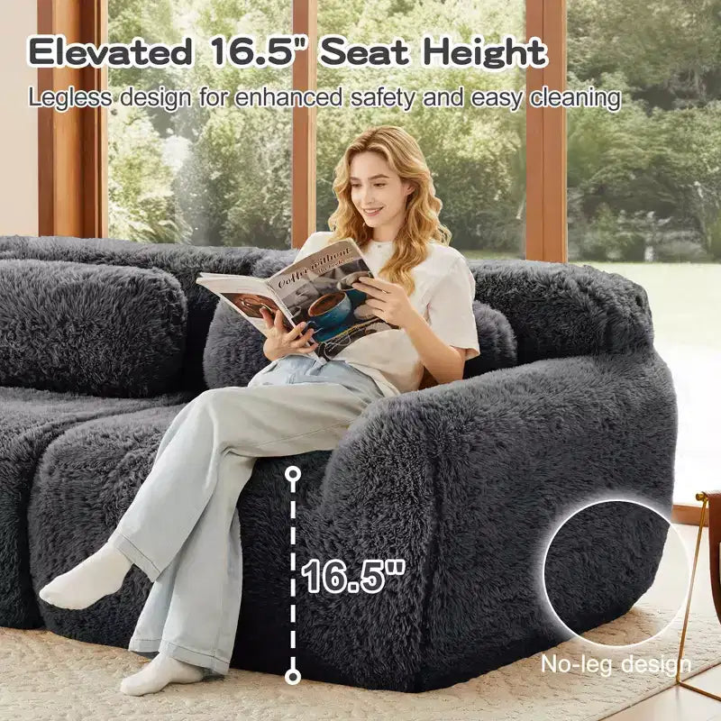 Canapé d'angle en U marron sans accoudoirs de 291 cm avec coussins décoratifs et 2 poufs, éponge haute densité 32D, pour salons