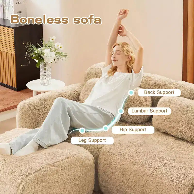 Canapé d'angle en U marron sans accoudoirs de 291 cm avec coussins décoratifs et 2 poufs, éponge haute densité 32D, pour salons
