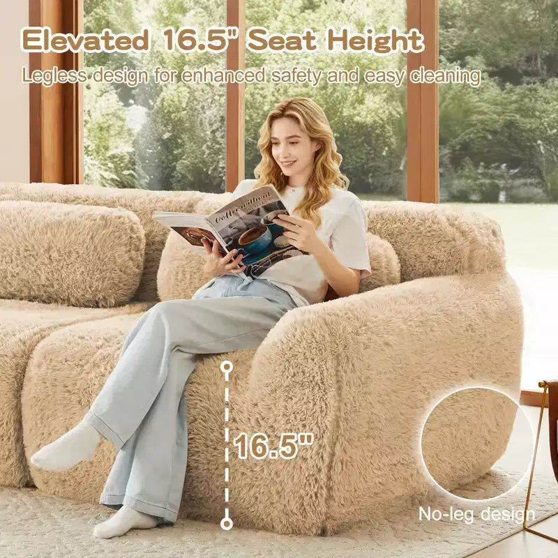 Canapé d'angle en U marron sans accoudoirs de 291 cm avec coussins décoratifs et 2 poufs, éponge haute densité 32D, pour salons