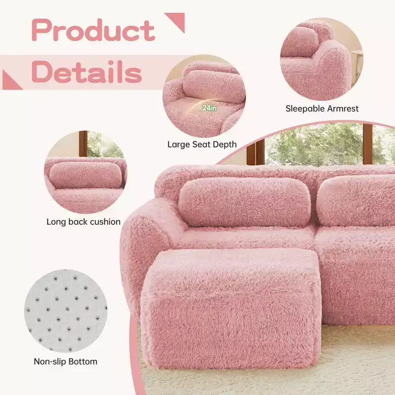 Canapé d'angle en U marron sans accoudoirs de 291 cm avec coussins décoratifs et 2 poufs, éponge haute densité 32D, pour salons