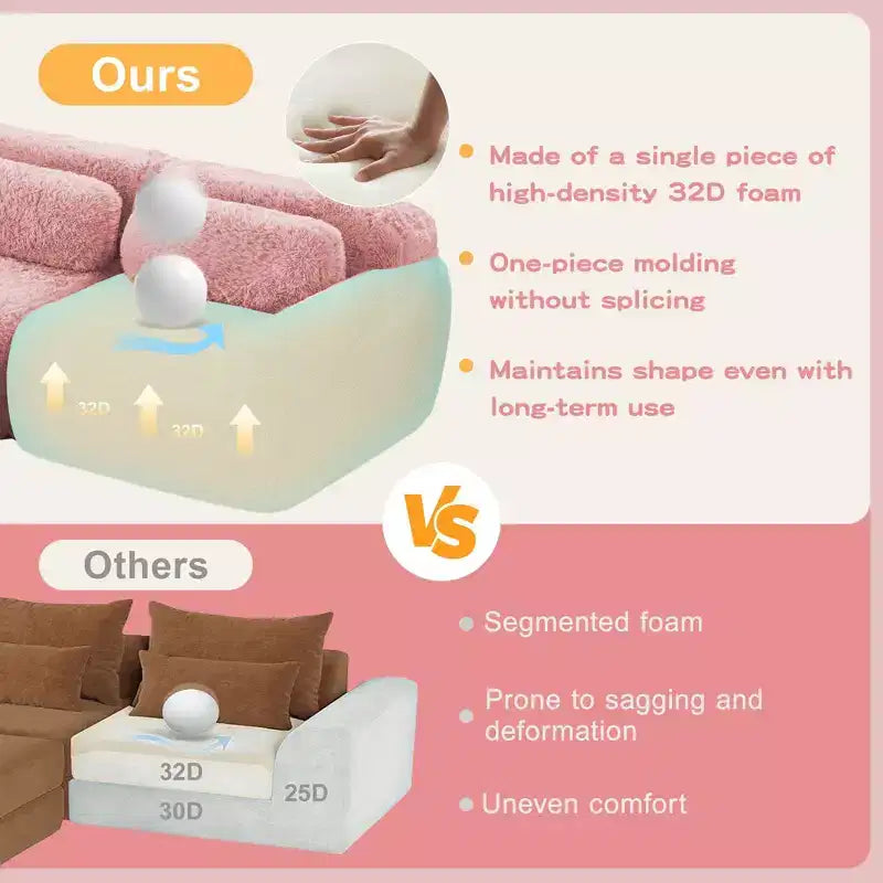 Canapé d'angle en U marron sans accoudoirs de 291 cm avec coussins décoratifs et 2 poufs, éponge haute densité 32D, pour salons
