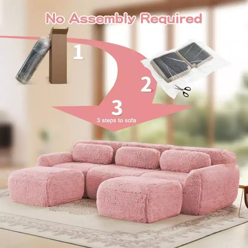 Canapé d'angle en U marron sans accoudoirs de 291 cm avec coussins décoratifs et 2 poufs, éponge haute densité 32D, pour salons