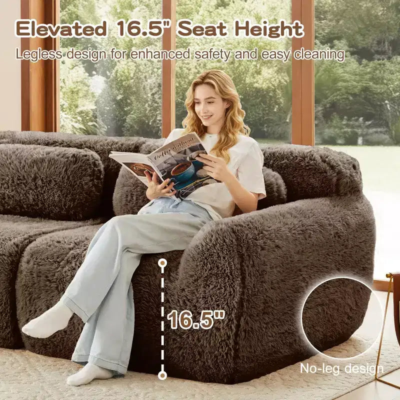 Canapé d'angle en U marron sans accoudoirs de 291 cm avec coussins décoratifs et 2 poufs, éponge haute densité 32D, pour salons
