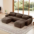 114.6 inch Brown U-shaped Boneless Sectional Sofa with Throw Pillows and 2 Ottomans 32D High Density Sponge for Living Rooms