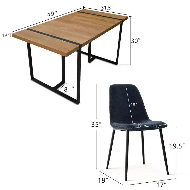 Ensemble de salle à manger moderne 5 pièces, table rectangulaire de 150 cm avec 4 chaises rembourrées, meubles pour petits espaces de cuisine et salle à manger - Panipeachy