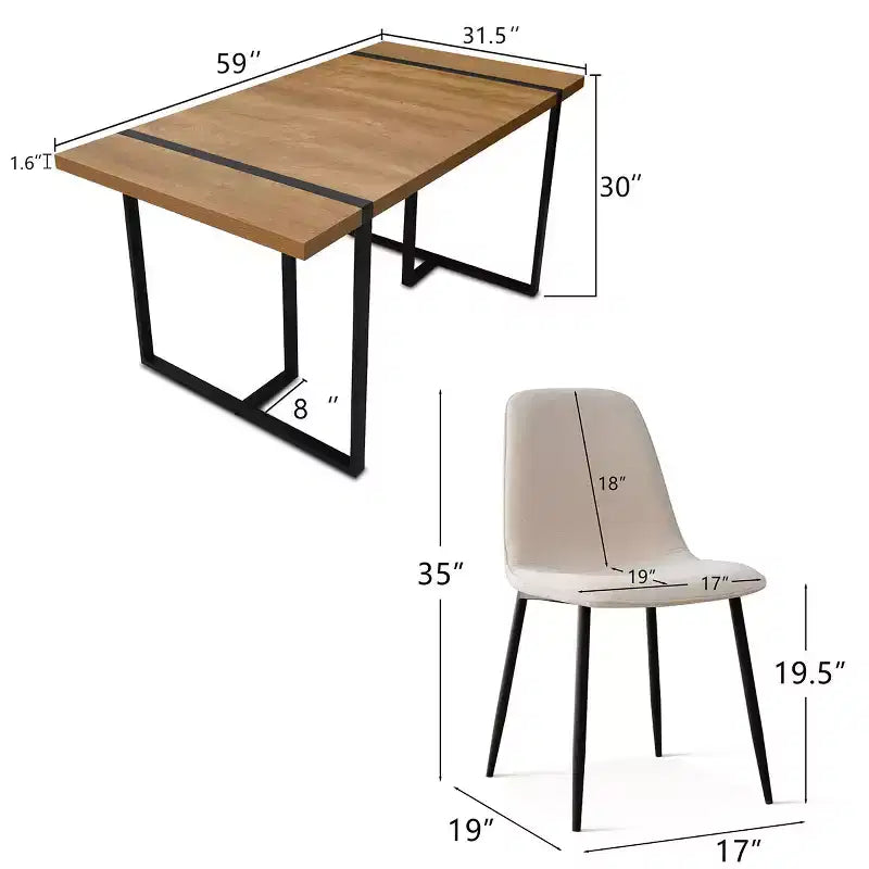 Ensemble de salle à manger moderne 5 pièces, table rectangulaire de 150 cm avec 4 chaises rembourrées, meubles pour petits espaces de cuisine et salle à manger - Panipeachy