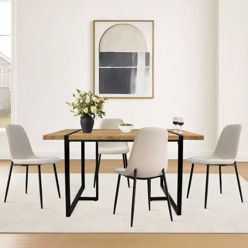 5-Piece Modern Dining Table Set,59 Rectangular Table with 4 Upholstered Chairs Kitchen & Dining Room Small Space Furniture-Panipeachy