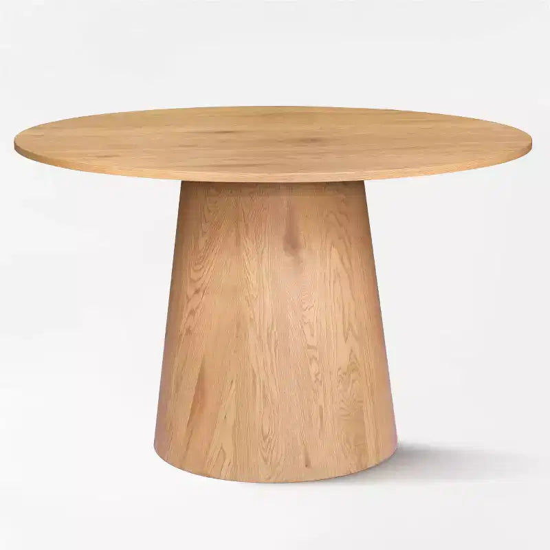 Ensemble de salle à manger 5 pièces en chêne, table ronde à pied central de 46 pouces et 4 chaises rembourrées avec pieds en métal imitation chêne pour cuisine ou salle à manger - Panipeachy