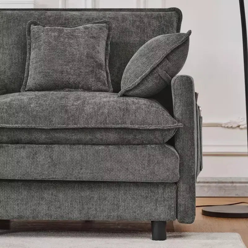 102 Canapé Sectionnel Moderne avec Ottoman, Coussins Double Couche, Canapé Nuage en Tissu Doux pour Salons, Appartements ou Lounges-Panipeachy