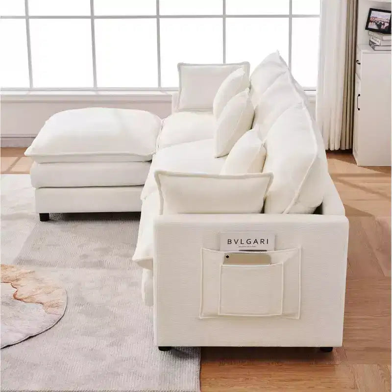 102 Canapé Sectionnel Moderne avec Ottoman, Coussins Double Couche, Canapé Nuage en Tissu Doux pour Salons, Appartements ou Lounges-Panipeachy