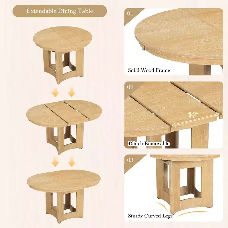 Ensemble de salle à manger ferme avec table ronde extensible pour 4 personnes, ensemble de table de cuisine 5 pièces avec rallonge amovible et 4 chaises rembourrées