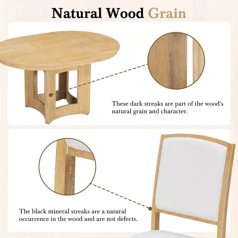 Ensemble de salle à manger ferme avec table ronde extensible pour 4 personnes, ensemble de table de cuisine 5 pièces avec rallonge amovible et 4 chaises rembourrées