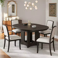 Farmhouse Extendable Round Dining Table Set for 4, 5 Pieces Kitchen Table Set with Removable Leaf and 4 Upholstered Chairs