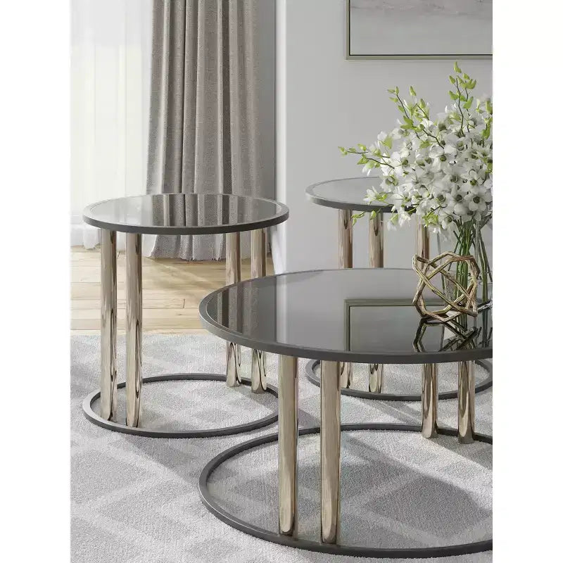 Signature Design by Ashley Hannerly, ensemble de tables occasionnelles, table basse et 2 tables d'appoint, verre noir avec métal doré