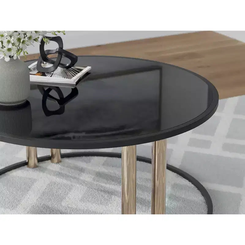 Signature Design by Ashley Hannerly, ensemble de tables occasionnelles, table basse et 2 tables d'appoint, verre noir avec métal doré
