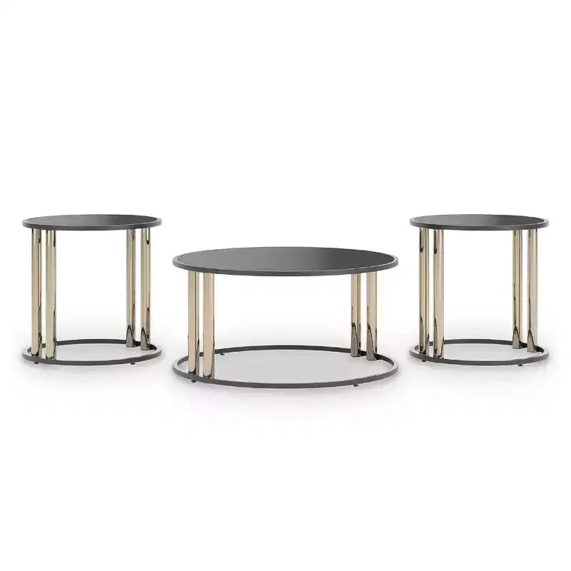 Signature Design by Ashley Hannerly, ensemble de tables occasionnelles, table basse et 2 tables d'appoint, verre noir avec métal doré
