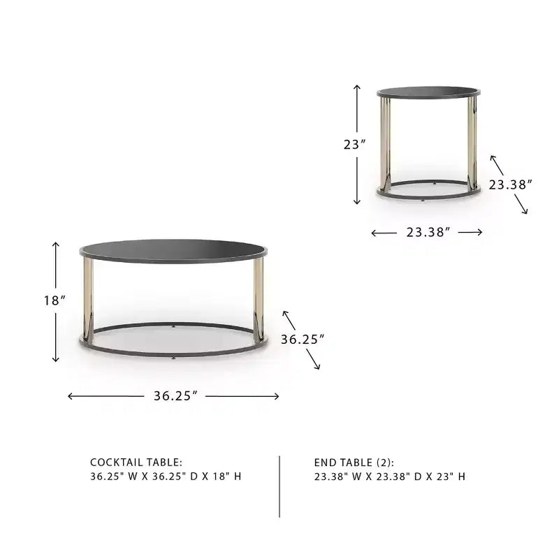 Signature Design by Ashley Hannerly, ensemble de tables occasionnelles, table basse et 2 tables d'appoint, verre noir avec métal doré