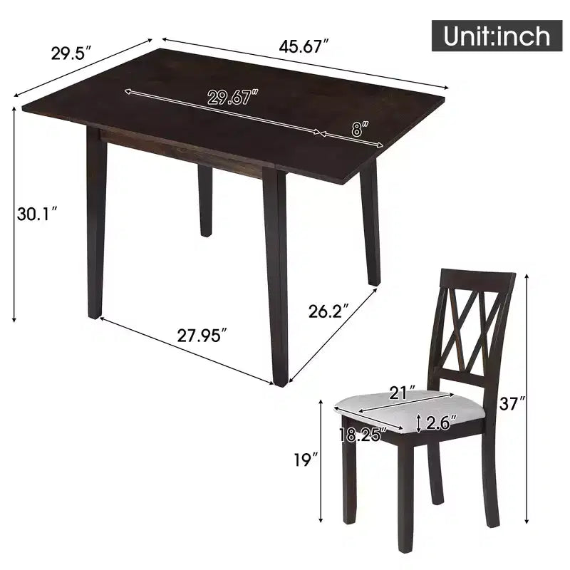 Ensemble de salle à manger GDFStudio Harlan avec table à abattants et 4 chaises rembourrées