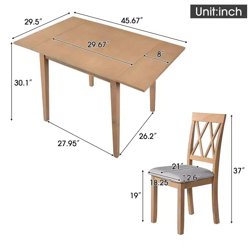 Ensemble de salle à manger GDFStudio Harlan avec table à abattants et 4 chaises rembourrées