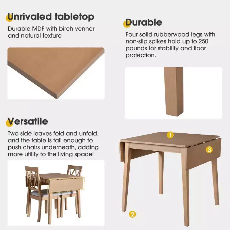 Ensemble de salle à manger GDFStudio Harlan avec table à abattants et 4 chaises rembourrées