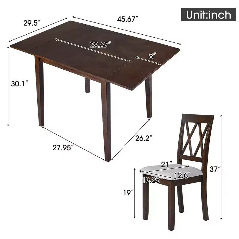 Ensemble de salle à manger GDFStudio Harlan avec table à abattants et 4 chaises rembourrées