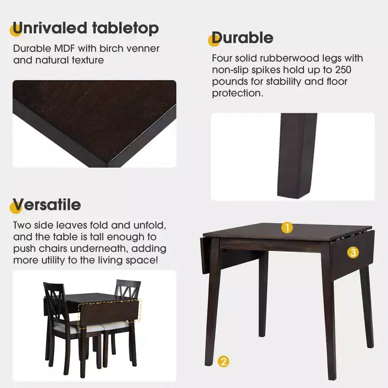Ensemble de salle à manger GDFStudio Harlan avec table à abattants et 4 chaises rembourrées