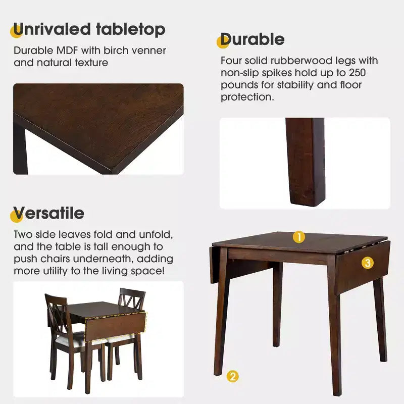 Ensemble de salle à manger GDFStudio Harlan avec table à abattants et 4 chaises rembourrées
