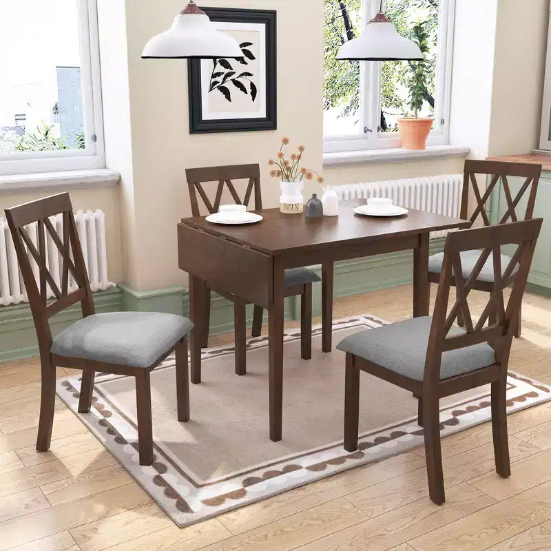 Ensemble de salle à manger GDFStudio Harlan avec table à abattants et 4 chaises rembourrées