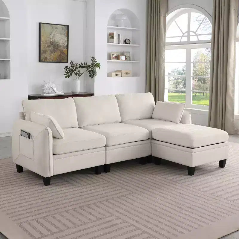Canapé d'angle contemporain GDFStudio Lancelot 85 pouces en chenille avec pouf de rangement