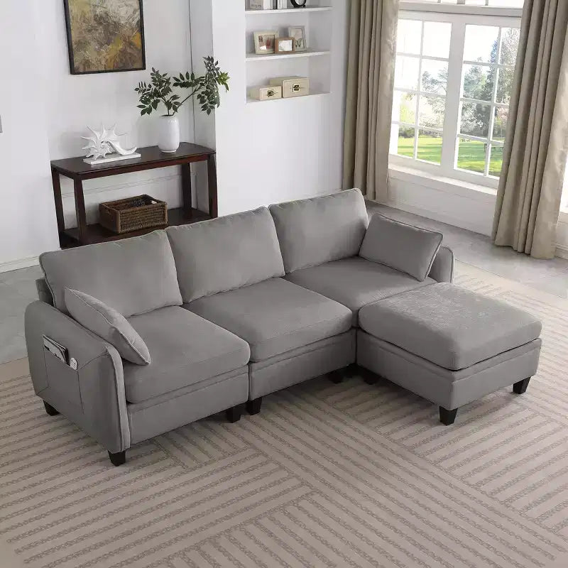 Canapé d'angle contemporain GDFStudio Lancelot 85 pouces en chenille avec pouf de rangement