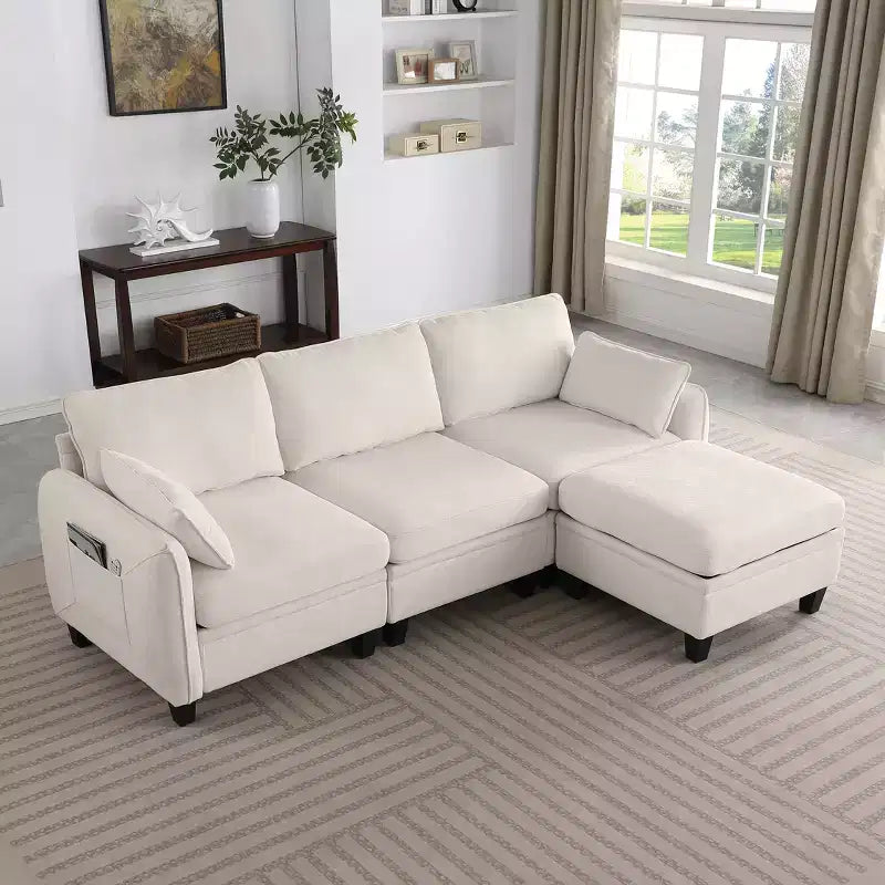 Canapé d'angle contemporain GDFStudio Lancelot 85 pouces en chenille avec pouf de rangement