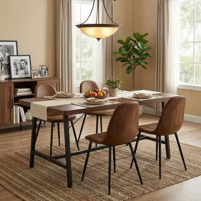 FurnitureR 5 Piece Dining Table Set with 4 Suede Chairs, MDF Wood Dining Table with Metal Legs, Modern Kitchen Dining Set for Dining Room or Apartment