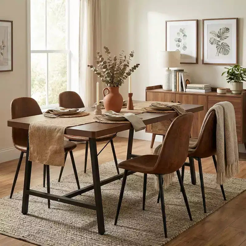 Ensemble table à manger 5 pièces FurnitureR avec 4 chaises en daim, table à manger en MDF avec pieds en métal, ensemble de salle à manger moderne pour salle à manger ou appartement
