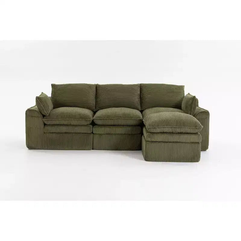 Canapé d'angle en forme de L, canapé en velours côtelé avec pouf mobile, canapé d'angle modulaire compressé pour salon - ModernLuxe