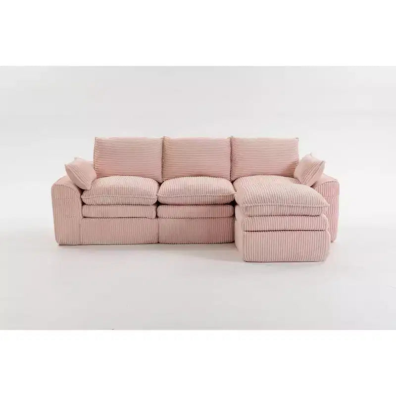 Canapé d'angle en forme de L, canapé en velours côtelé avec pouf mobile, canapé d'angle modulaire compressé pour salon - ModernLuxe