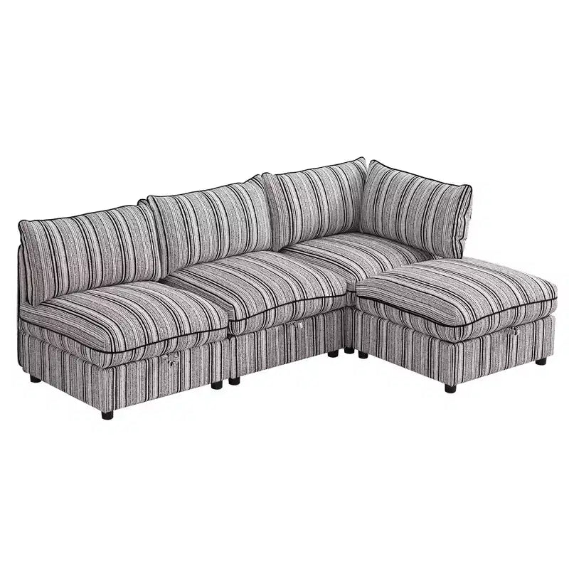 Canapé deux places GDFStudio Jeju avec rangement et deux poufs, 152 cm