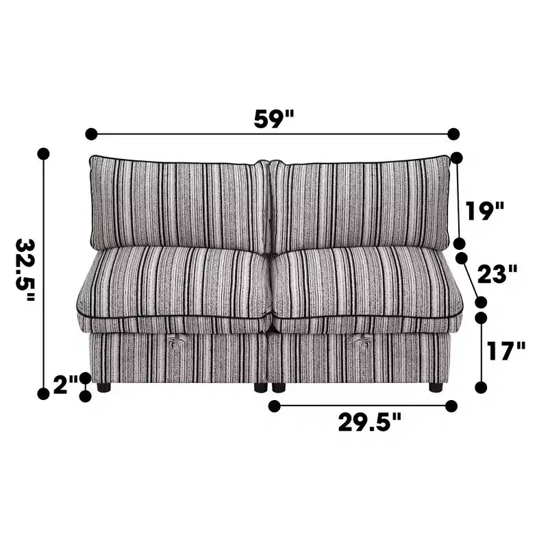 Canapé deux places GDFStudio Jeju avec rangement et deux poufs, 152 cm