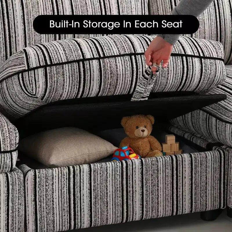 Canapé deux places GDFStudio Jeju avec rangement et deux poufs, 152 cm