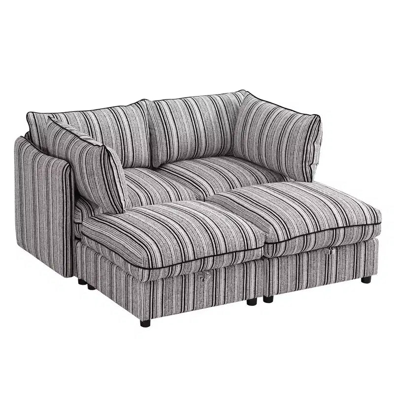 Canapé deux places GDFStudio Jeju avec rangement et deux poufs, 152 cm