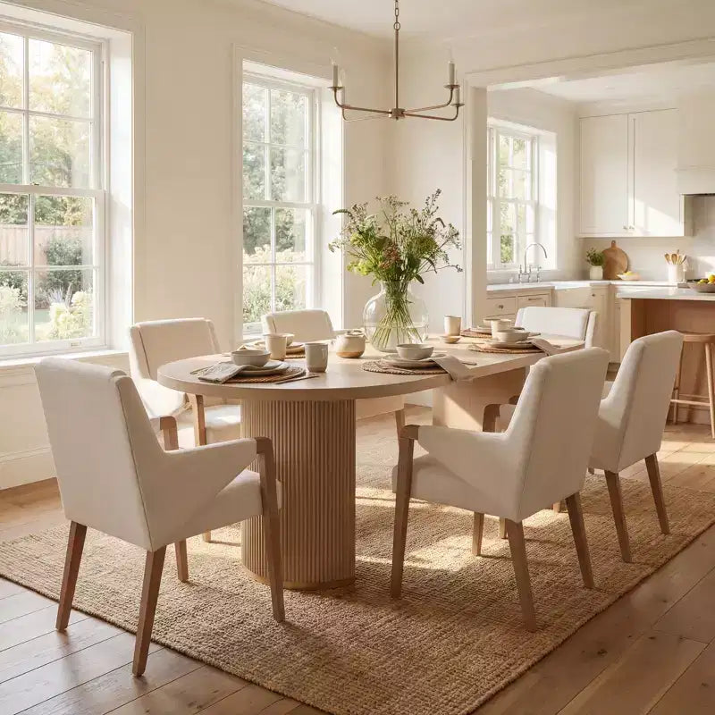 Ensemble de salle à manger moderne 7 pièces Christopher Knight Home Anand en bois d'hévéa avec revêtement en lin et table ovale à piédestal