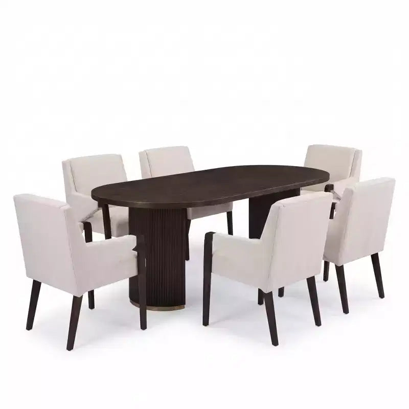 Ensemble de salle à manger moderne 7 pièces Christopher Knight Home Anand en bois d'hévéa avec revêtement en lin et table ovale à piédestal