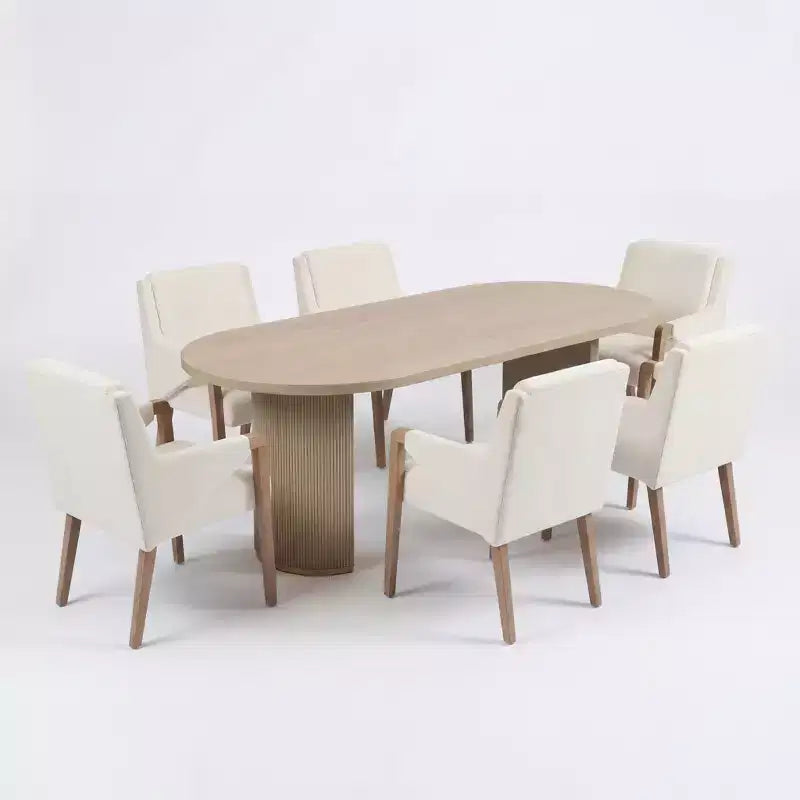 Ensemble de salle à manger moderne 7 pièces Christopher Knight Home Anand en bois d'hévéa avec revêtement en lin et table ovale à piédestal
