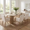 Christopher Knight Home Anand Modern 7 Piece Rubberwood Linen Upholstered Dining Set with Oval Pedestal Table
