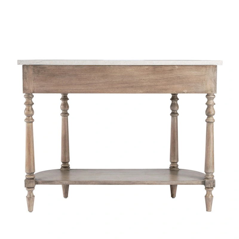 Table console avec plateau en marbre – Marron clair / gris / noir délavé, demi-lune, montage par une personne
