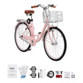 Vélo de plage VEVOR Cruiser, 1 vitesse, 26 pouces, rose, avec panier grande capacité et porte-bagages arrière, sécurisé et robuste, rose