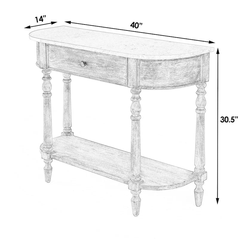 Table console avec plateau en marbre – Marron clair / gris / noir délavé, demi-lune, montage par une personne