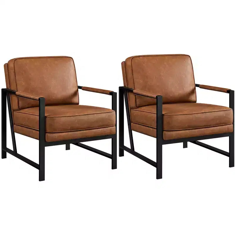 Yaheetech Lot de 2 fauteuils de salon rétro rembourrés avec accoudoirs en métal, coussin d'assise et de dossier amovible