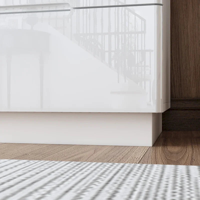 Commode 63 à finition haute brillance avec caisson éclairé à 8 tiroirs et plateau spacieux