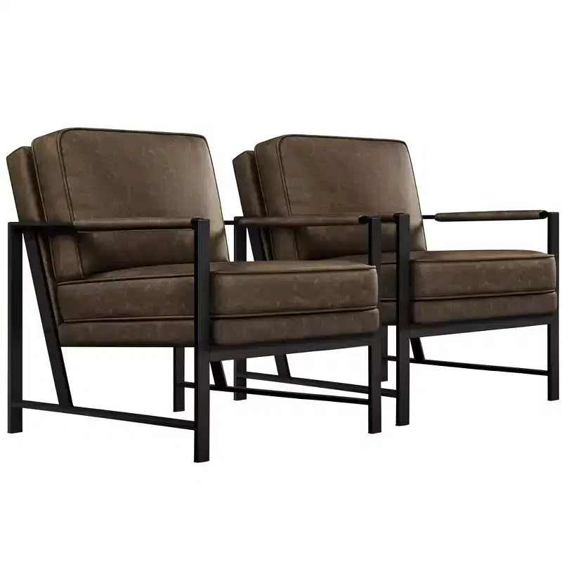 Yaheetech Lot de 2 fauteuils de salon rétro rembourrés avec accoudoirs en métal, coussin d'assise et de dossier amovible