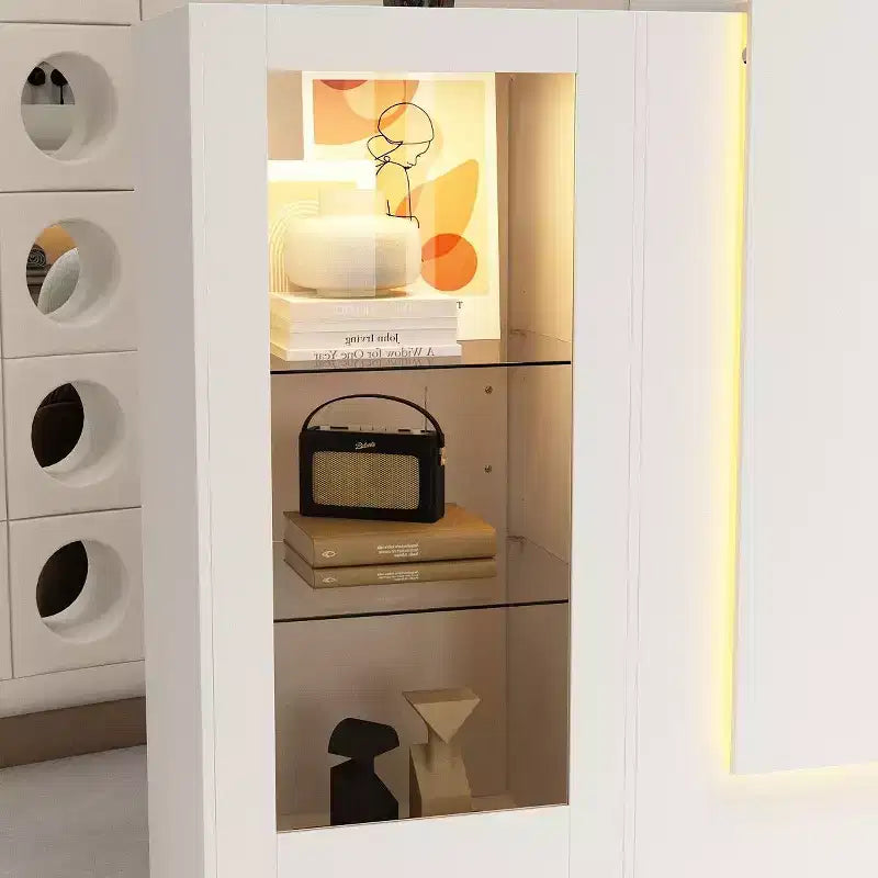 Comptoir de réception blanc Famapy avec étagères vitrées et LED